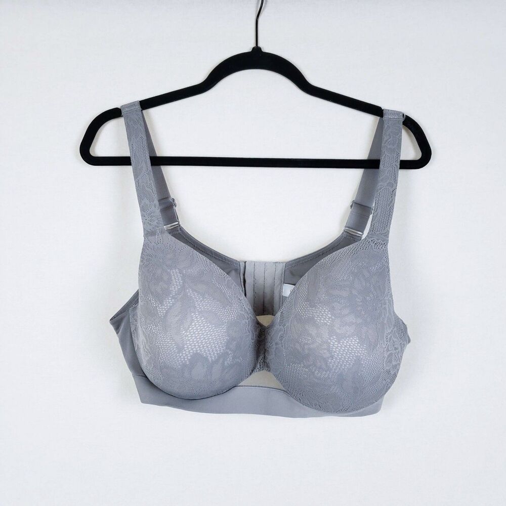 Cacique Lightly Lined Full Coverage Underwire Bra Floral Lace 40D Gray Neutral